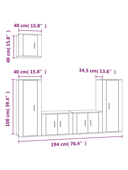 5-osaline telerikappide komplekt, valge, tehispuit