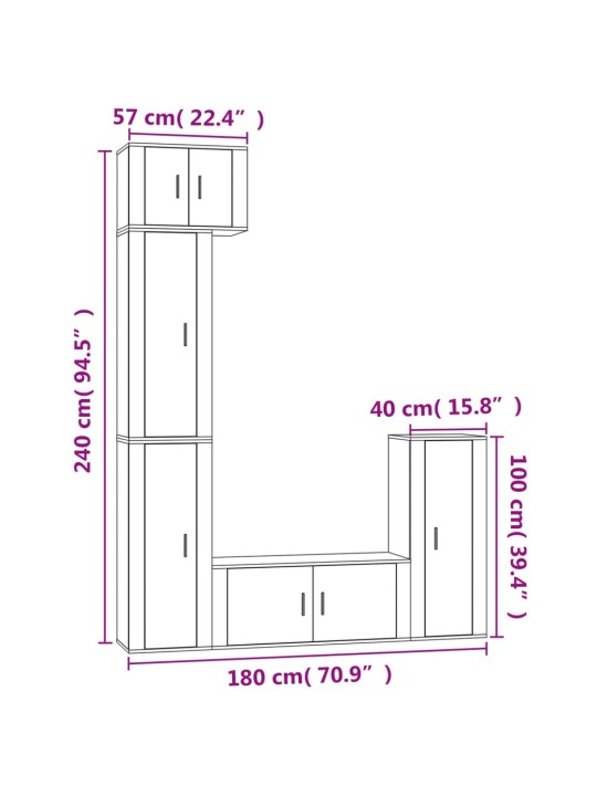 5-osaline telerikappide komplekt, valge, tehispuit