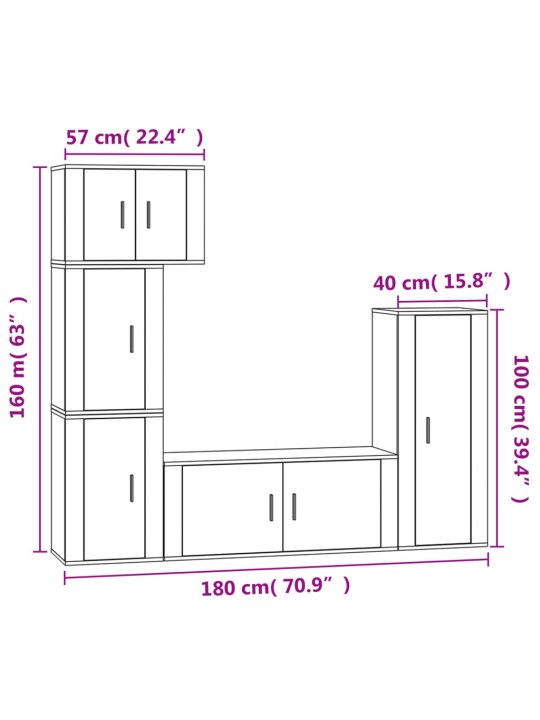 5-osaline telerikappide komplekt, valge, tehispuit