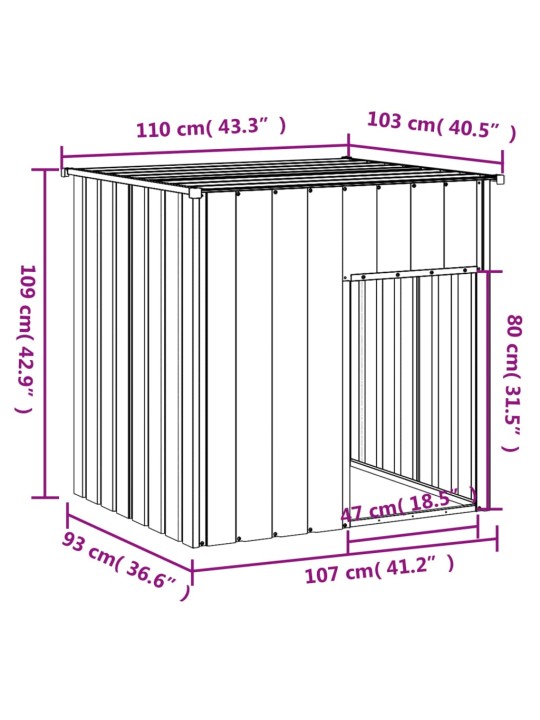 Koerakuut katusega, antratsiithall, 110x103x109 cm, teras