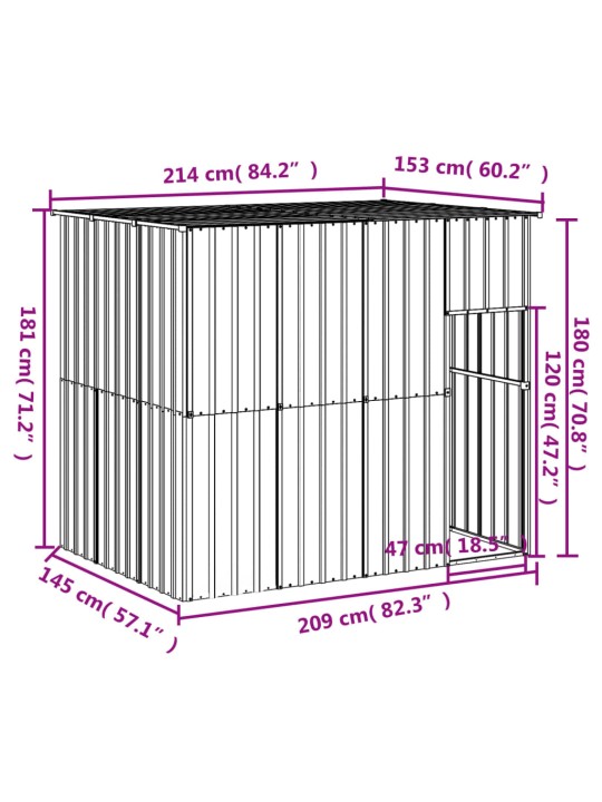 Koerakuut katusega, antratsiithall, 214x153x181 cm, teras