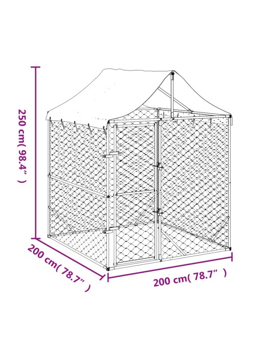 Katusega koeraaedik, hõbedane, 2x2x2,5 m, tsingitud teras