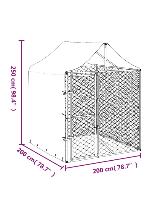 Katusega koeraaedik, hõbedane, 2x2x2,5 m, tsingitud teras