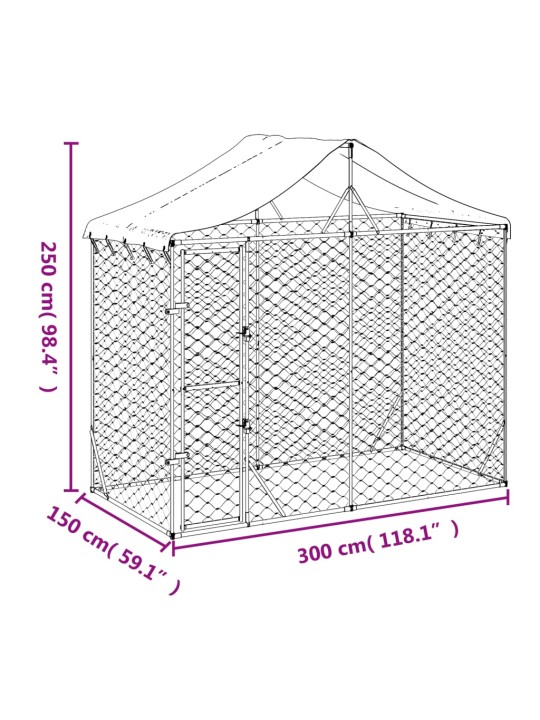 Katusega koeraaedik, hõbedane, 3x1,5x2,5 m, tsingitud teras