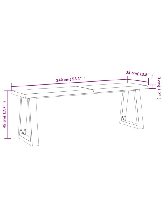 Naturaalsete servadega pink, 140 cm, akaatsiapuit