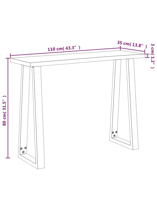 Konsoollaud naturaalsete servadega, 110x35x80 cm, akaatsiapuit