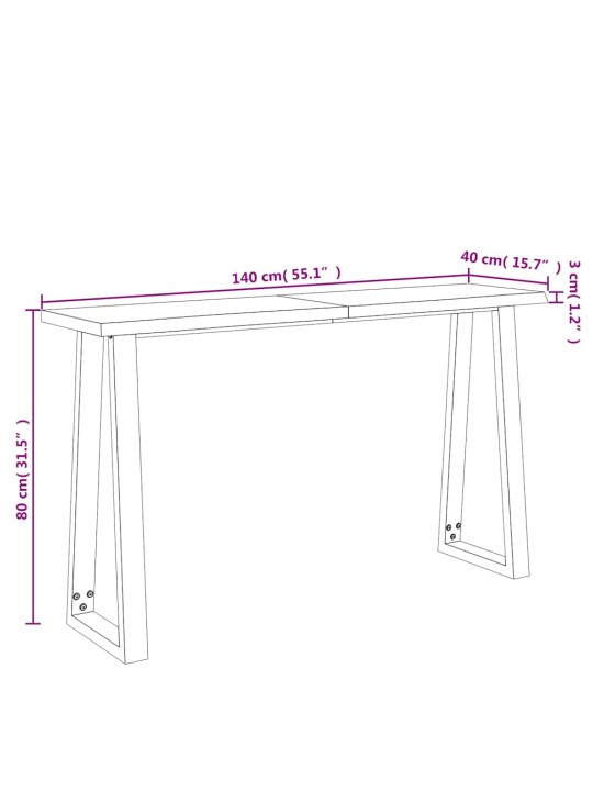 Konsoollaud naturaalsete servadega, 140x40x80 cm, akaatsiapuit