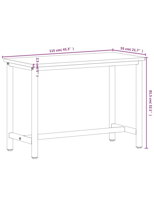Töölaud, 115 x 55 x 81,5 cm, pöökpuu ja metall