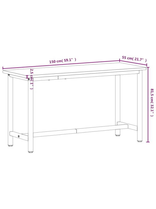 Töölaud, 150 x 55 x 81,5 cm, pöökpuu ja metall