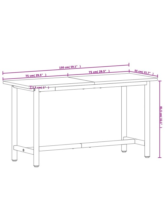 Töölaud, 150 x 55 x 81,5 cm, pöökpuu ja metall
