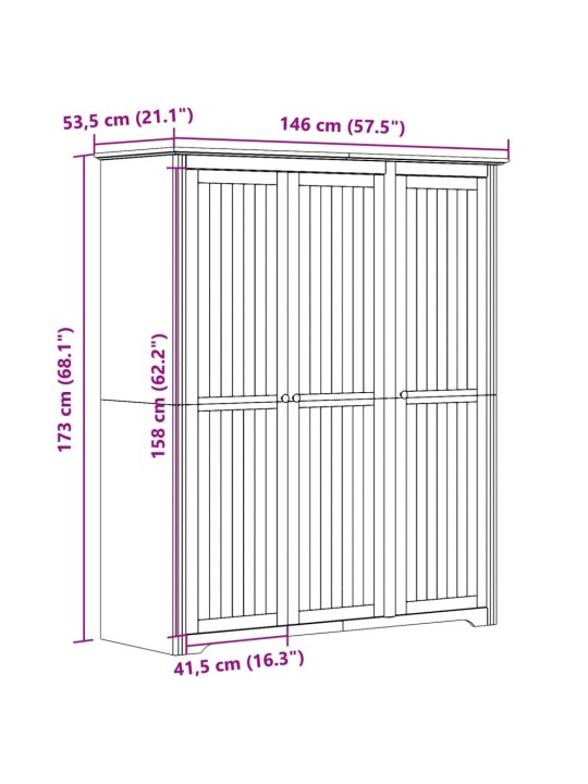 Riidekapp bodo, hall, 146x53,5x173 cm, männipuit