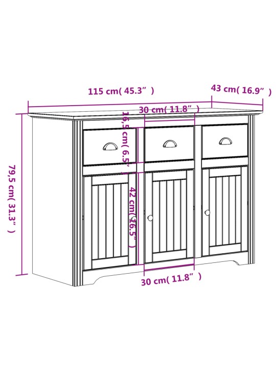 Puhvetkapp "bodo", hall, 115 x 43 x 79,5 cm, männipuit