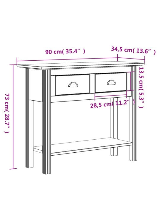 Konsoollaud "bodo", hall, 90x34,5x73 cm, männipuit