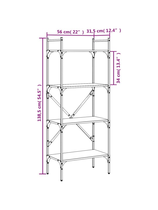 Raamaturiiul 4 korrust, suitsutamm, 56x31,5x138,5 cm, tehispuit