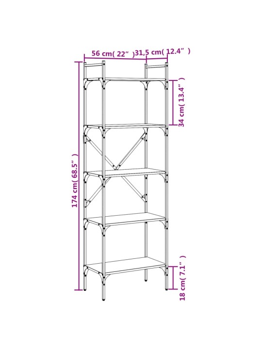 Raamaturiiul 5-korruseline pruun tamm 56x31,5x174 cm tehispuit