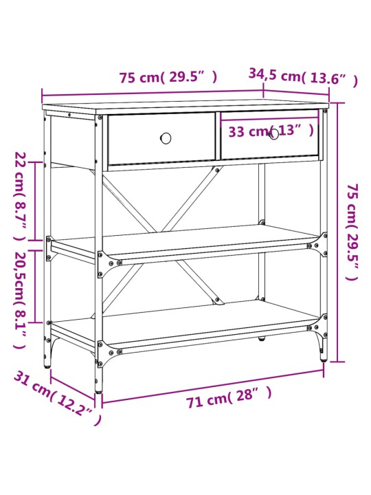 Konsoollaud, hall sonoma tamm, 75x34,5x75 cm, tehispuit