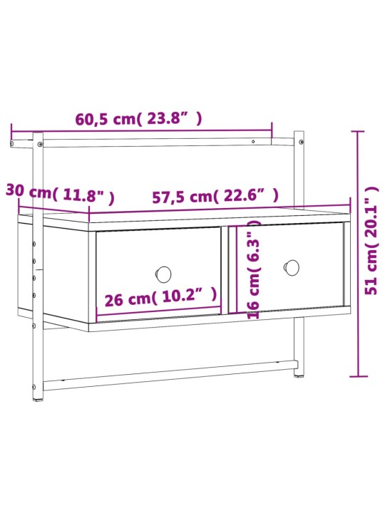 Seinale kinnitatav telerikapp, must, 60,5x30x51 cm, tehispuit