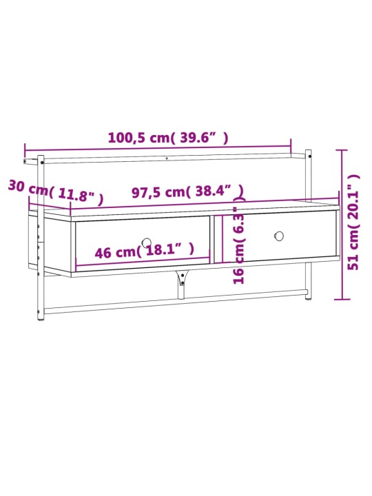 Seinale kinnitatav telerikapp, must, 100,5x30x51 cm, tehispuit