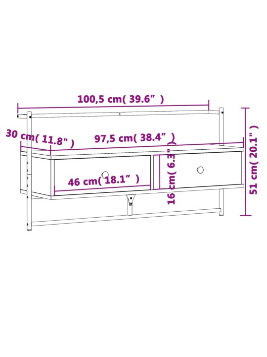 Seinale kinnitatav telerikapp, hall sonoma tamm, 100,5x30x51 cm