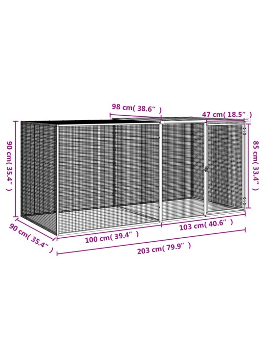 Katusega kanapuur, antratsiithall, 203x98x90 cm tsingitud teras