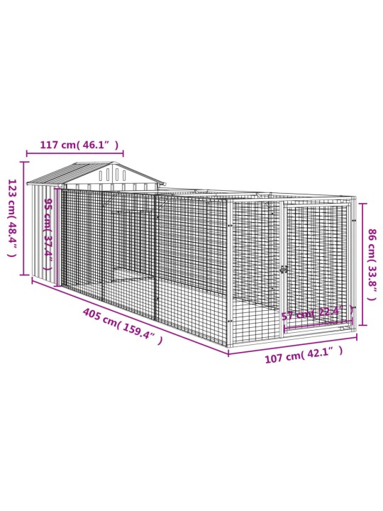 Koerakuut katusega, antratsiithall, 117x405x123 cm, teras