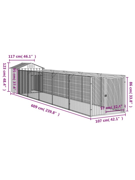 Koerakuut katusega, antratsiithall, 117x609x123 cm, teras