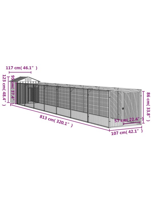 Koerakuut katusega, antratsiithall, 117x813x123 cm, teras