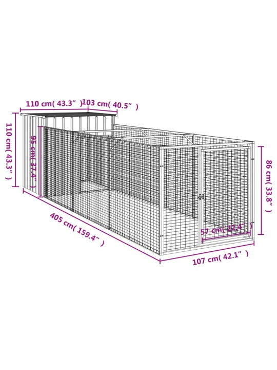 Koerakuut aedikuga, antratsiithall, 110x405x110 cm, teras