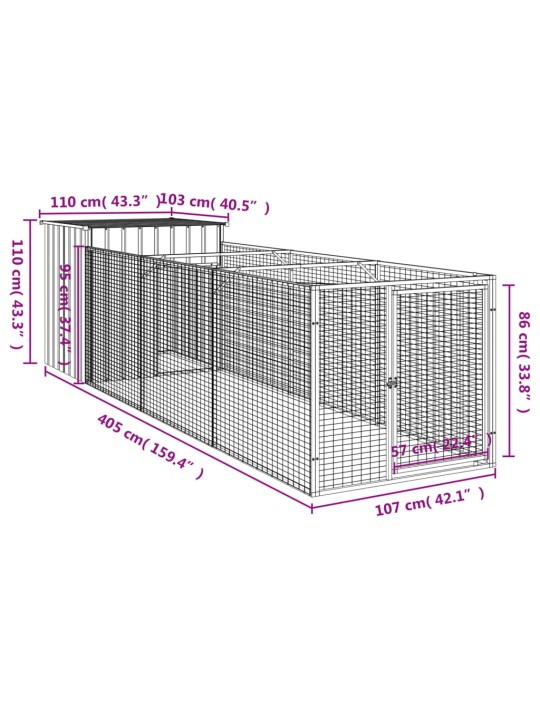 Koerakuut aedikuga, helehall, 110x405x110 cm, teras