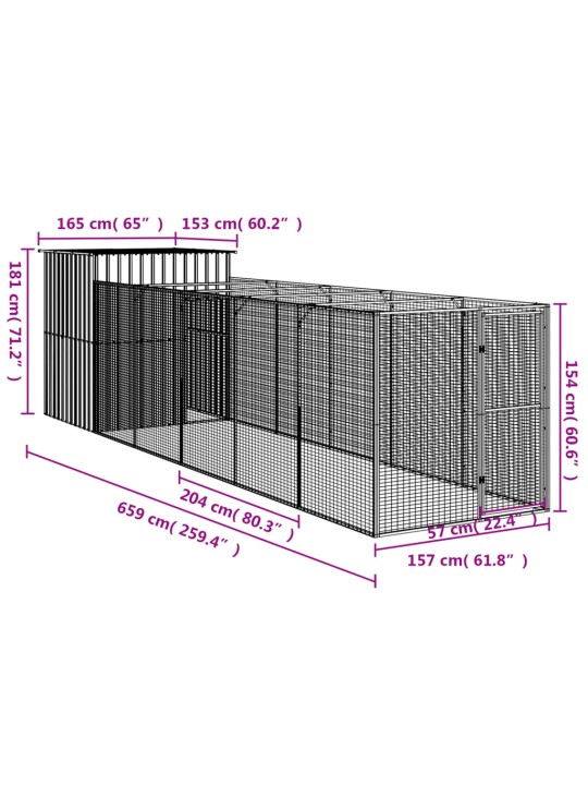 Koerakuut aedikuga, antratsiithall, 165x659x181 cm, teras