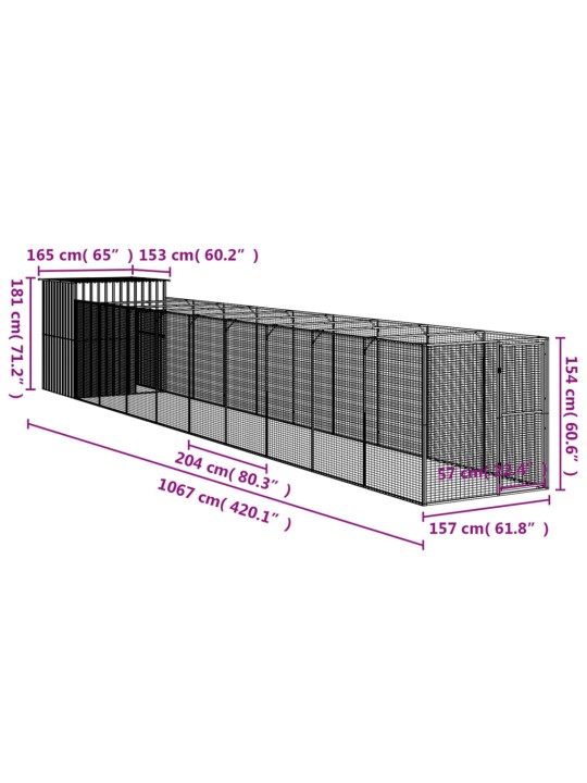 Koerakuut aedikuga, antratsiithall, 165x1067x181 cm, teras