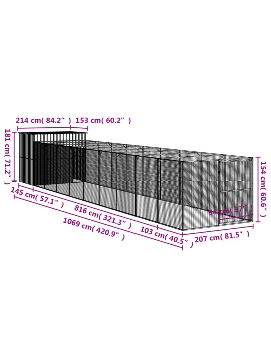 Koerakuut aedikuga, antratsiithall, 214x1069x181 cm, teras