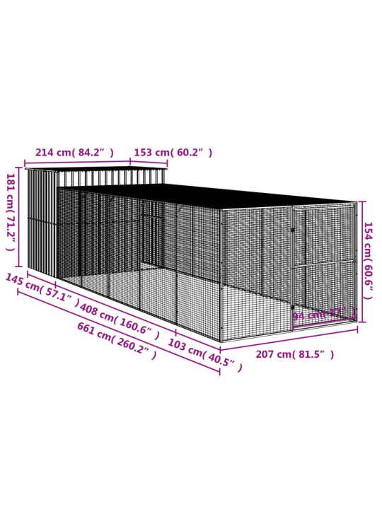 Koerakuut aedikuga, antratsiithall, 214x661x181 cm, teras