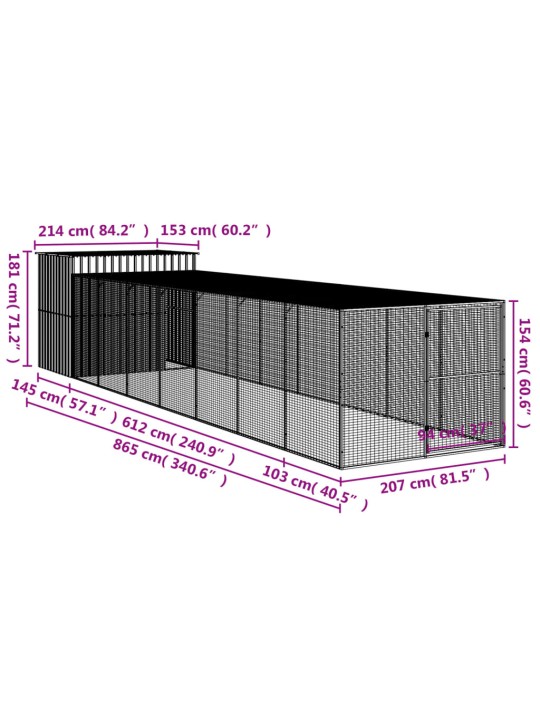 Koerakuut aedikuga, antratsiithall, 214x865x181 cm, teras