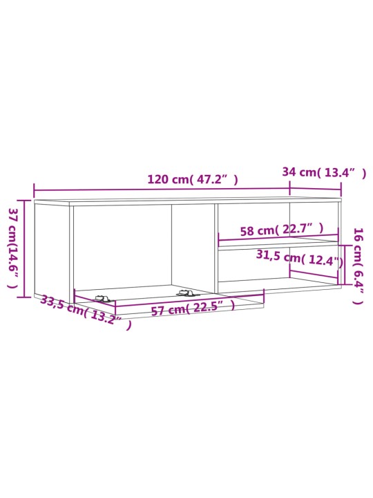 Telerikapp, suitsutatud tamm, 120x34x37 cm, tehispuit