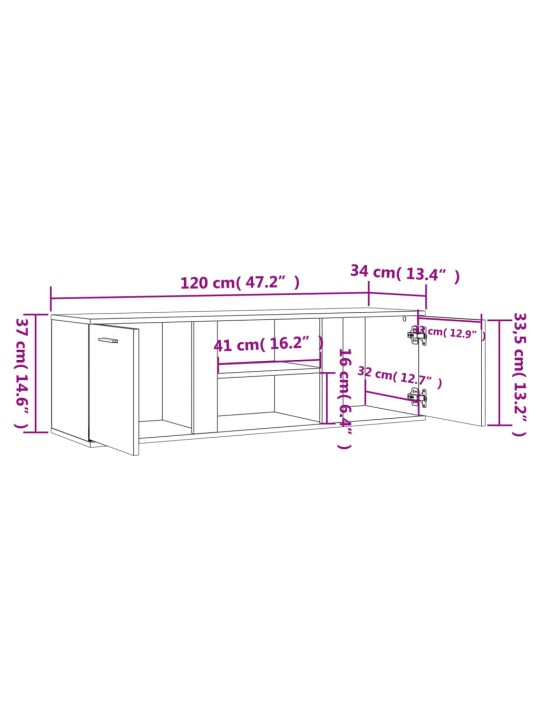 Telerikapp, hall sonoma, 120 x 34 x 37 cm, tehispuit