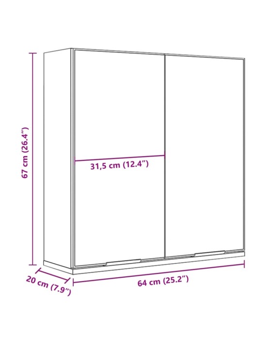 Vannitoa peegelkapp, must, 64x20x67 cm, tehispuit