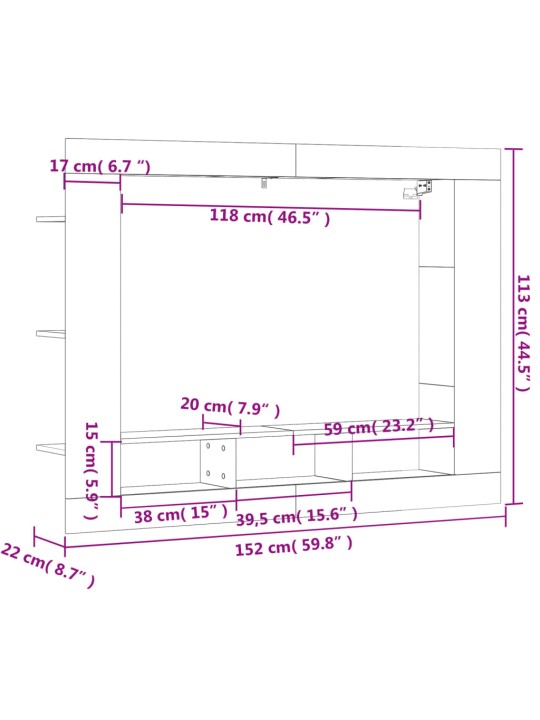 Telerikapp, suitsutatud tamm, 152 x 22 x 113 cm, tehispuit