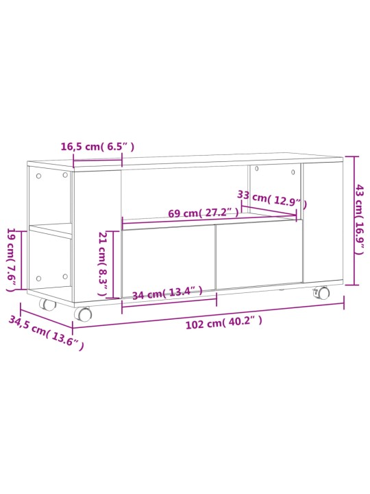 Telerikapp, sonoma tamm, 102 x 34,5 x 43 cm, tehispuit