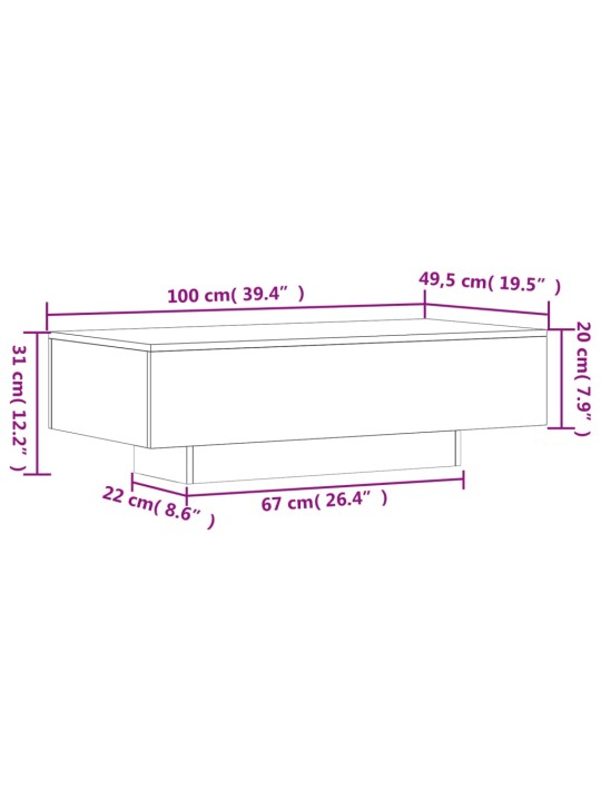 Kohvilaud, hall sonoma tamm, 100 x 49,5 x 31 cm, tehispuit