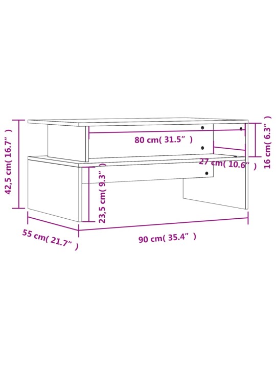 Kohvilaud, hall sonoma tamm, 90 x 55 x 42,5 cm, tehispuit