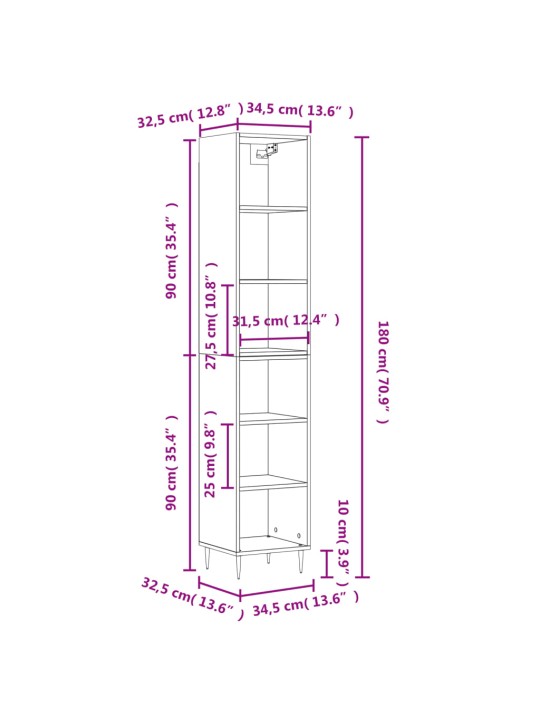 Kõrge kapp, hall sonoma tamm, 34,5 x 32,5 x 180 cm, tehispuit