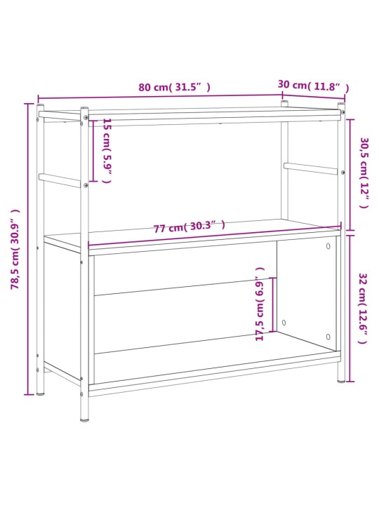 Raamaturiiul, hall sonoma tamm, 80x30x78,5 cm, tehispuit/raud