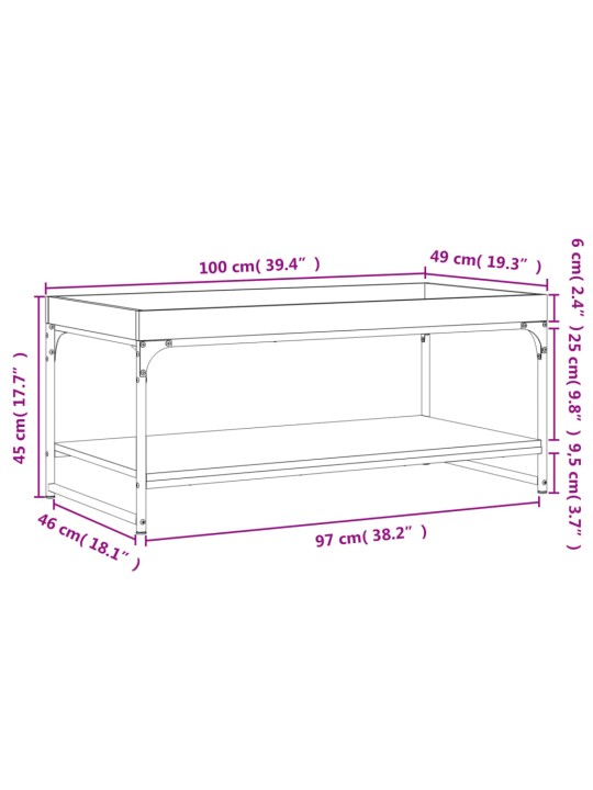 Kohvilaud, hall sonoma tamm, 100 x 49 x 45 cm, tehispuit