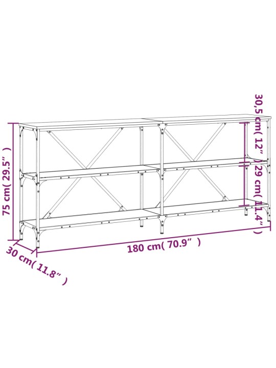 Konsoollaud, pruun tamm, 180 x 30 x 75 cm, tehispuit ja raud