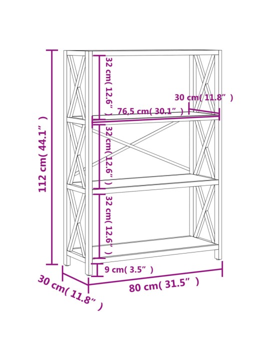 4-korruseline riiul, 80 x 30 x 112 cm, tammepuit