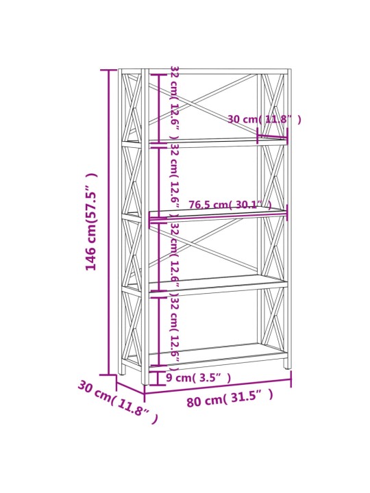 5-korruseline riiul, 80 x 30 x 146 cm, tammepuit