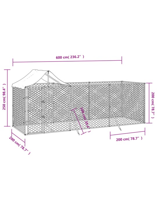 Katusega koeraaedik, hõbedane, 6x2x2,5 m, tsingitud teras