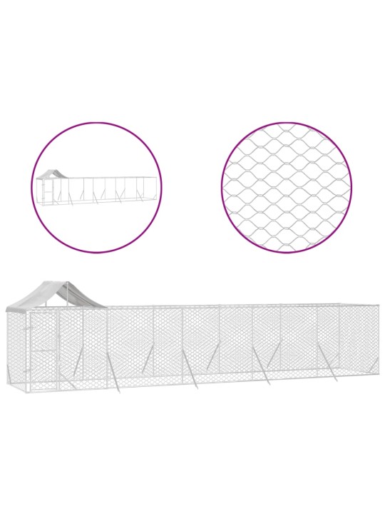 Katusega koeraaedik, hõbedane, 10x2x2,5 m, tsingitud teras