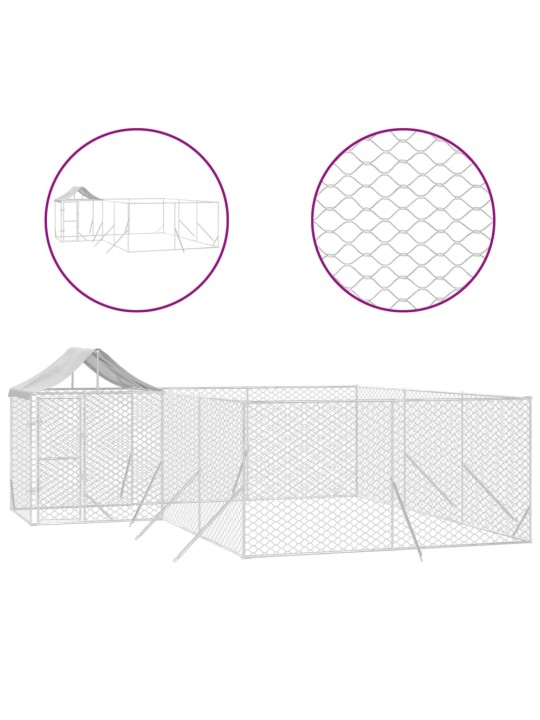 Katusega koeraaedik, hõbedane, 6x6x2,5 m, tsingitud teras